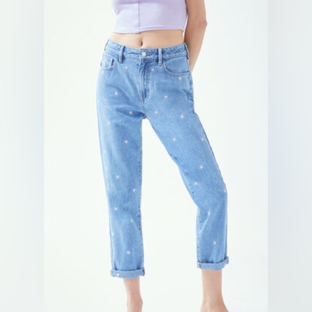 PacSun Light Blue Straight Leg Jeans with White Star Pattern
